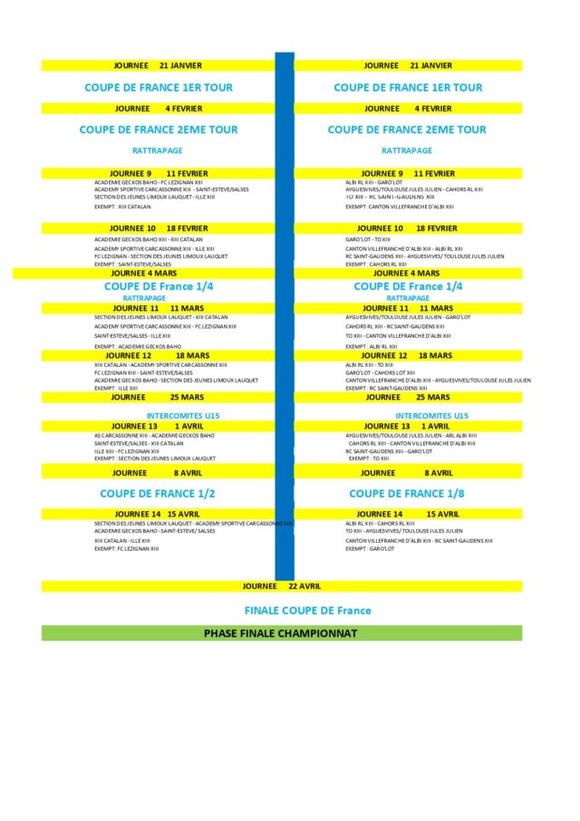 Les Calendriers des U15 à 9 U15 U17 pour la saison 20222023